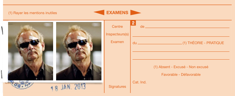 Recto du Cerfa 02, photos d'identité. Et oui, on aime Bill Murray !